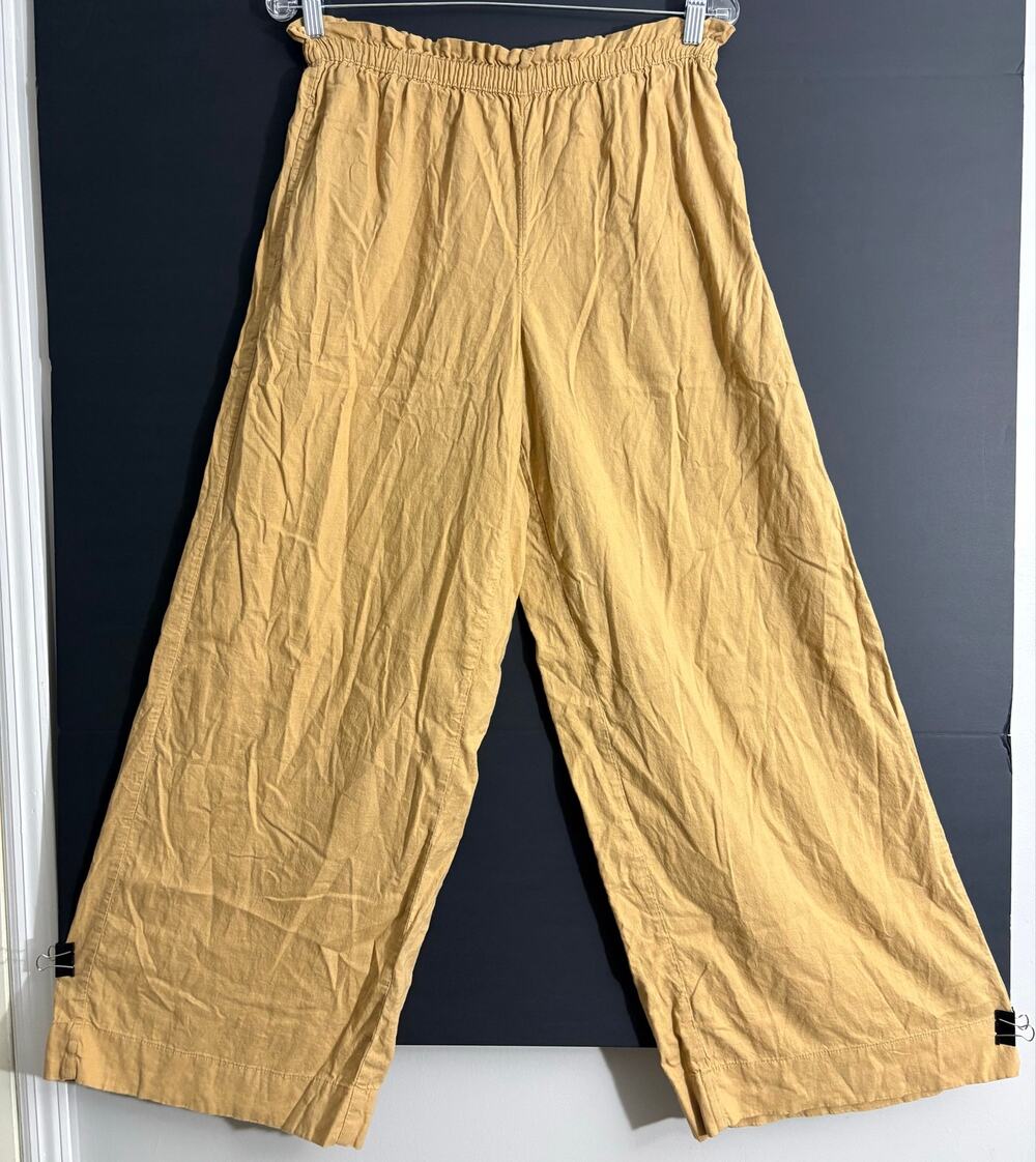 Aerie Women Paperbag Waist Wide Leg Pants Mustard Tan Pull On Boho